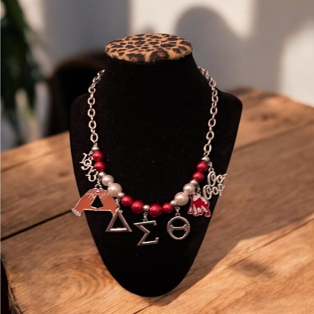 Delta Sigma Theta Red and Silver Necklace